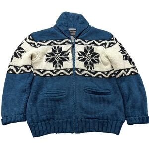 Lost Horizons Sweater Cardigan Womens XS Blue Fair Isle Wool Zip Lined Cowichan